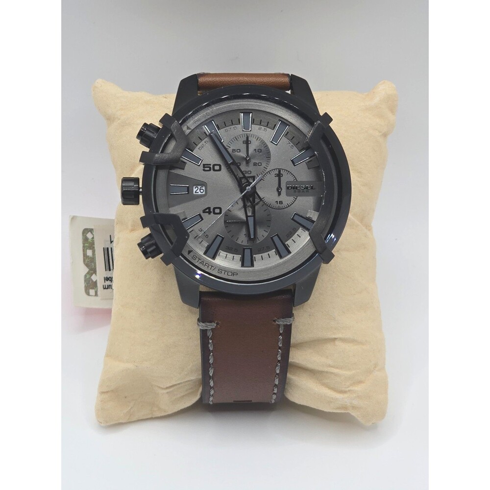 Diesel Griffed Men's Gunmetal Brown Leather Chronograph Watch DZ4569